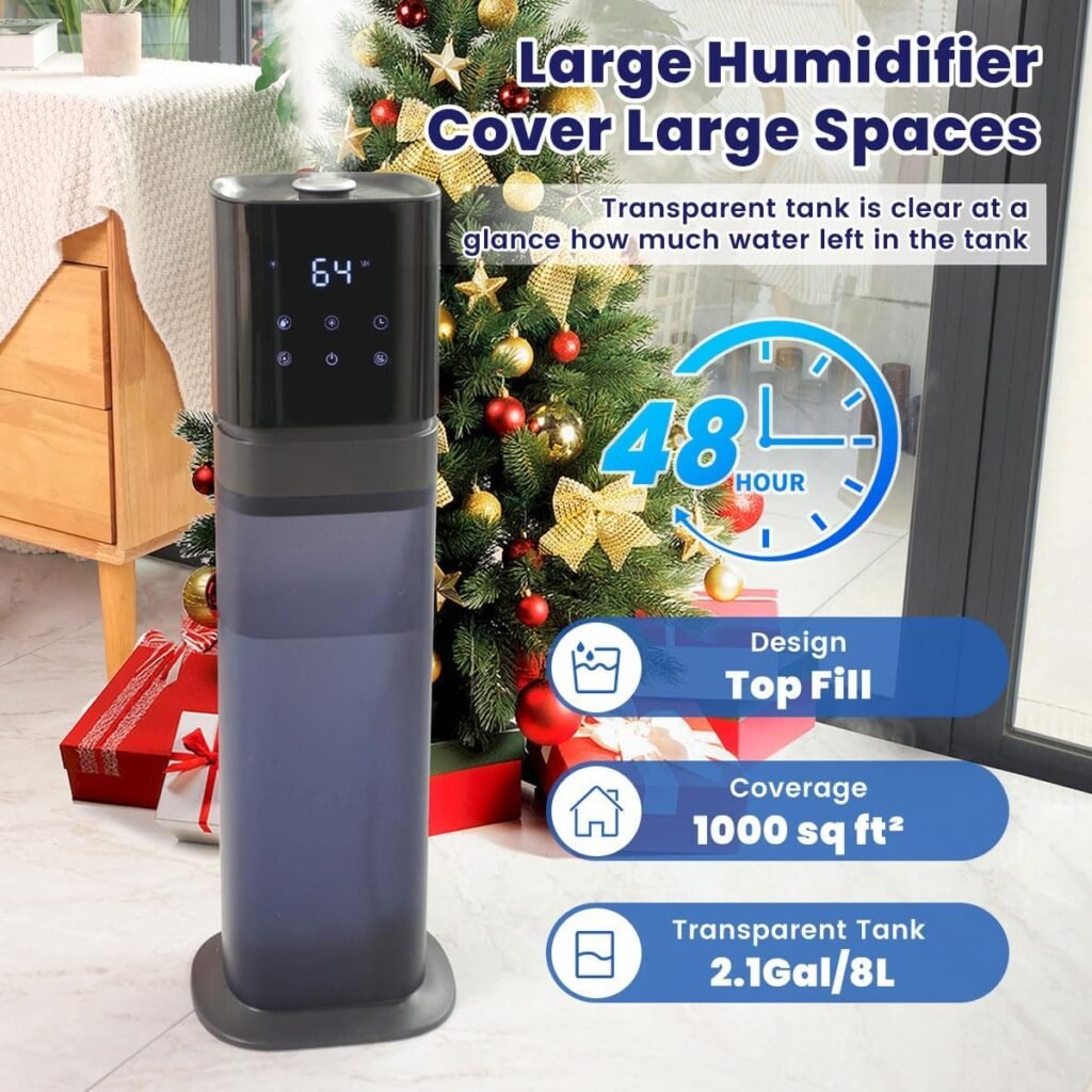 AILINKE Humidifier Large Room, 2.1Gal/8L Humidifiers for Home with Extended Tube, Room Cool Mist Humidifier, School, Office, Warehouse