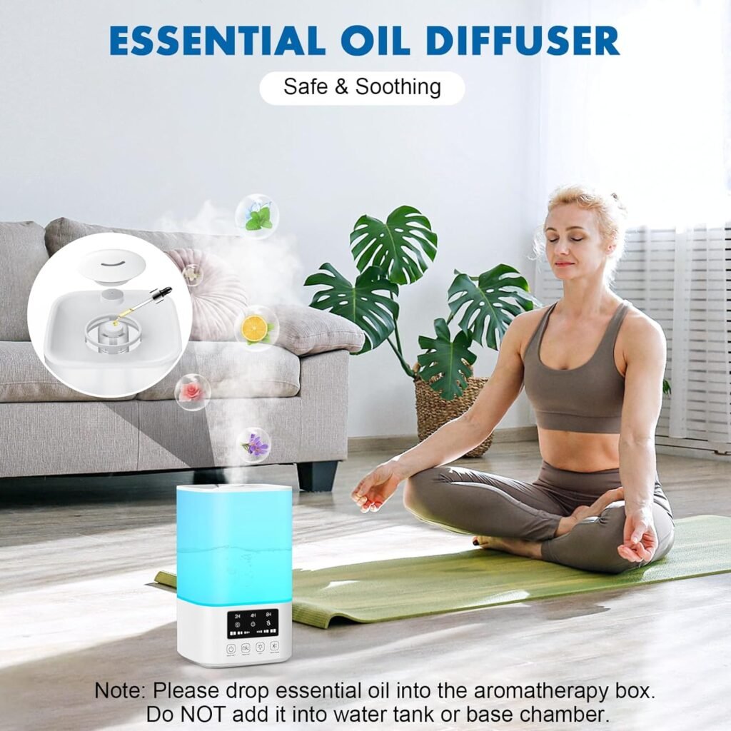 Cool Mist Humidifiers for Bedroom, Upgraded Humidifiers for Large Room Baby Home Plants, Quiet 3L Ultrasonic Air Humidifier Top Fill with Remote Control, Adjustable Nozzle, Night Light, Auto Shutoff