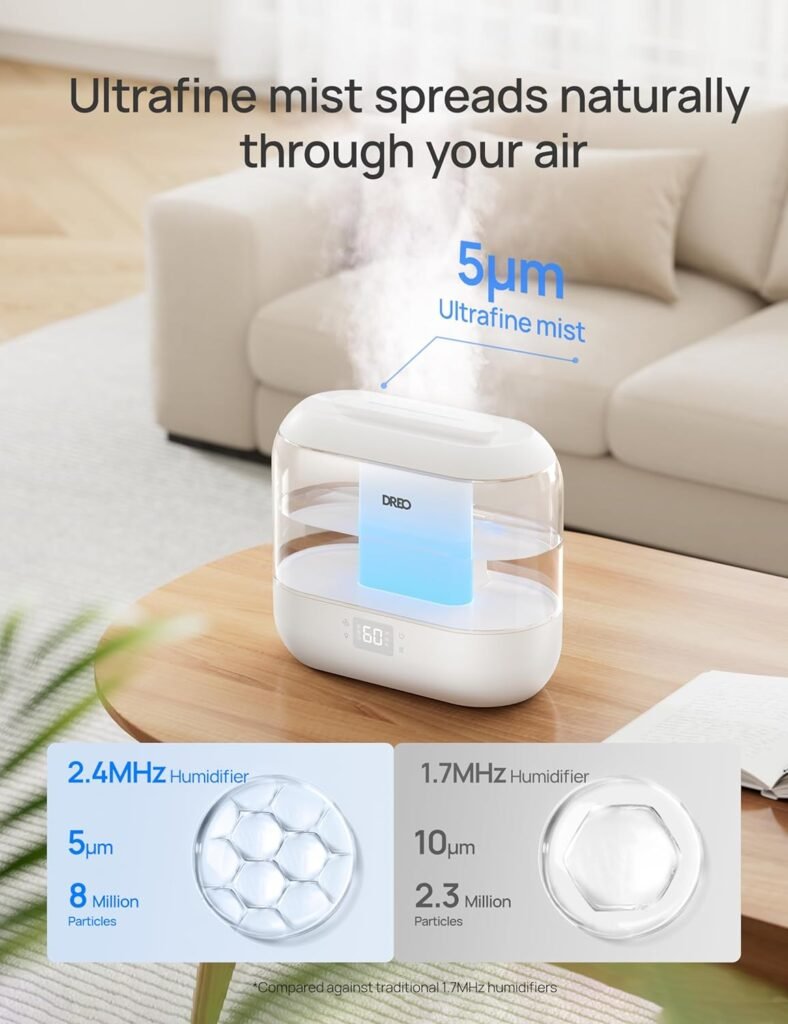 Dreo 4L Smart Humidifiers for Bedroom, Quiet Supersized Cool Mist Ultrasonic Humidifier with Diffuser and Nightlight, 32 Hour Long Runtime for Home, Indoor, Nursery, Plant(Black)