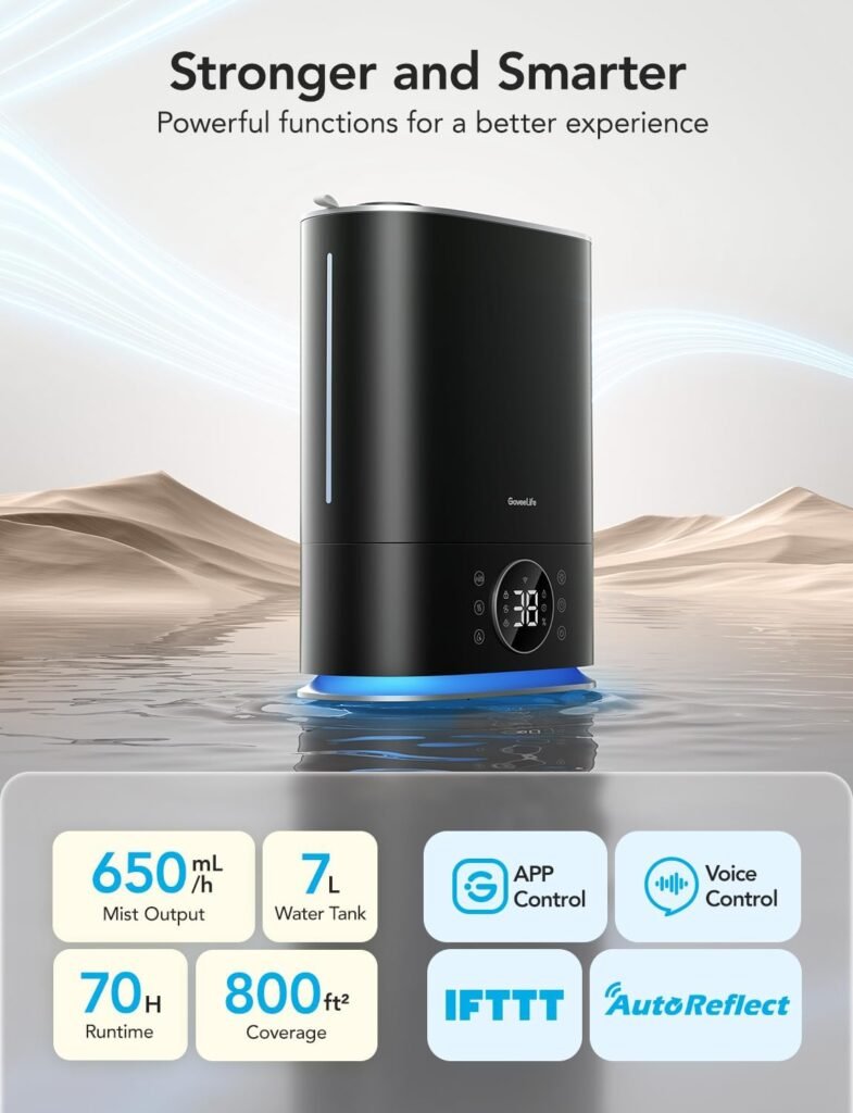 GoveeLife Smart Humidifier Max, 7L Warm and Cool Mist WiFi Humidifier for Home Bedroom, Top Fill Humidifiers 70H, Lasts for Large Rooms up to 800sq.ft, Faster Humidification with Alexa and App Control