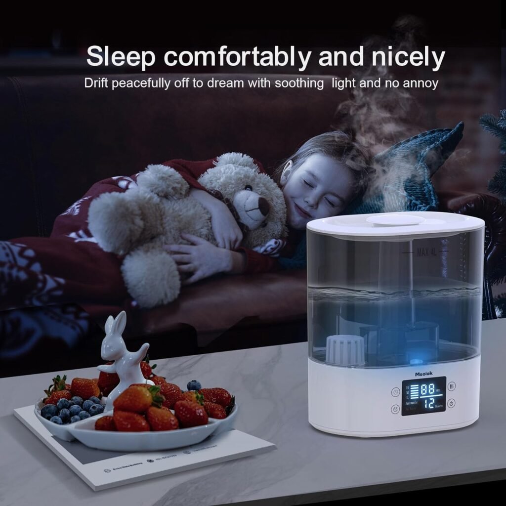 Humidifiers for Bedroom and Home  Baby - 4L Cool Mist Air Humidifiers for Plants, 26db Quiet Top Fill Air Humidifier Lasts Up to 40 Hours, Auto Shut-Off, Super Easy to Fill and Clean