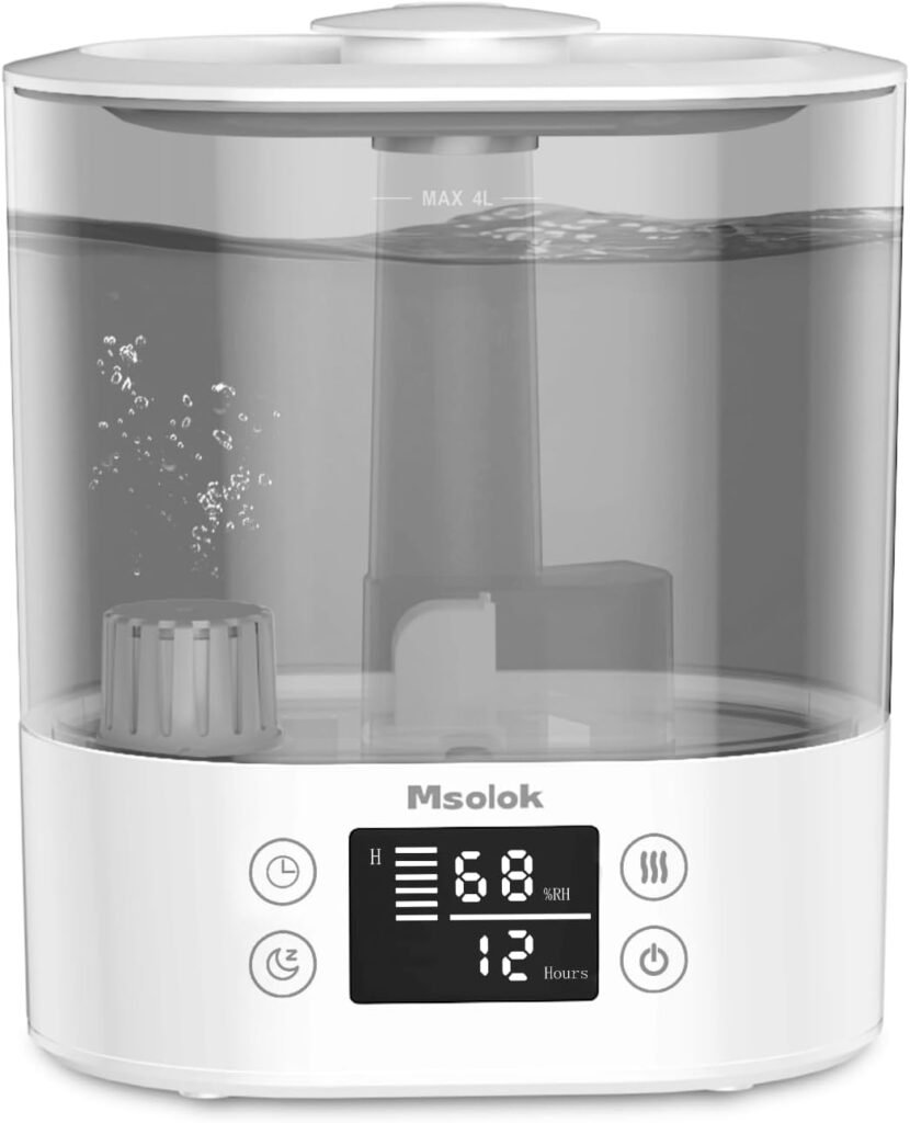 Humidifiers for Bedroom and Home  Baby - 4L Cool Mist Air Humidifiers for Plants, 26db Quiet Top Fill Air Humidifier Lasts Up to 40 Hours, Auto Shut-Off, Super Easy to Fill and Clean