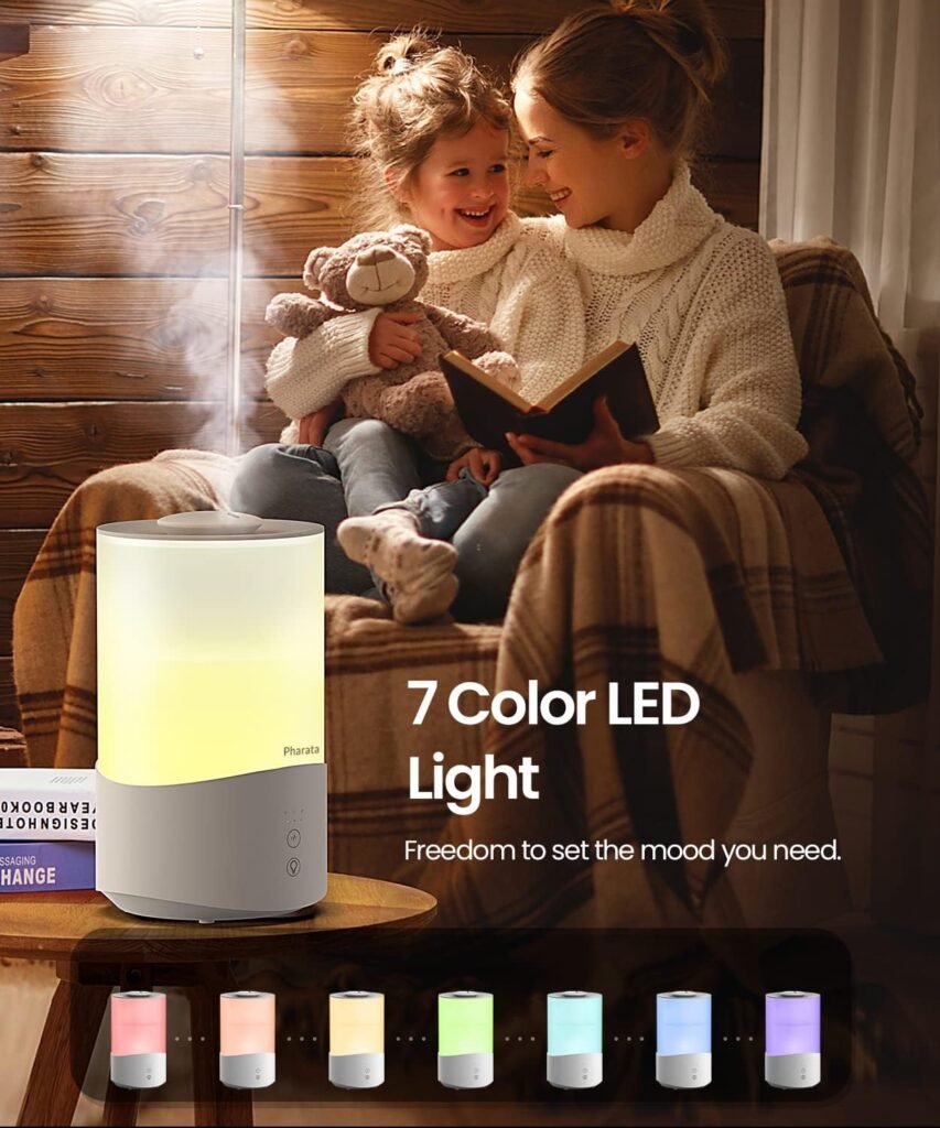 Humidifiers for Bedroom Large Room, 2.5L Cool Mist Humidifier with Essential Oil Diffuser, Top Fill Humidifier for Baby, Home, Plant, Ultrasonic Humidification for whole house, Auto Shut-Off