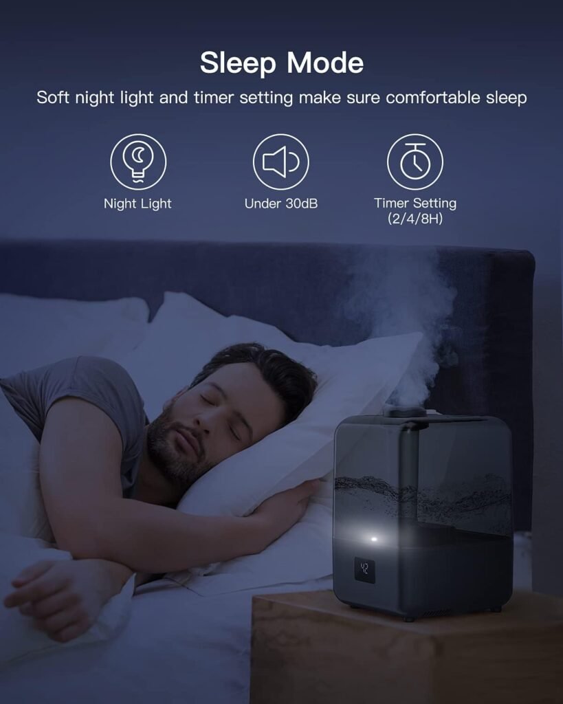 Humidifiers for Bedroom, MORENTO 4.5L Top Fill Humidifiers for Large Room, Cool Mist Humidifiers for Home, 360 Nozzle, Auto Shut-Off, Humidity Setting, Last up to 50Hrs with Night Light, White