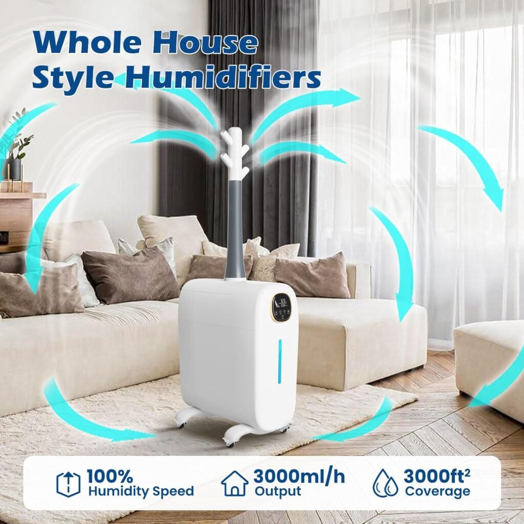 Humidifiers for Large Room Home, 6.6Gal/25L Large Humidifier Whole House Humidifier 3000 sq.ft, Cool Mist Top Fill Floor Commercial and Industrial Humidifiers, 360° Nozzle Sets, 3 Speed