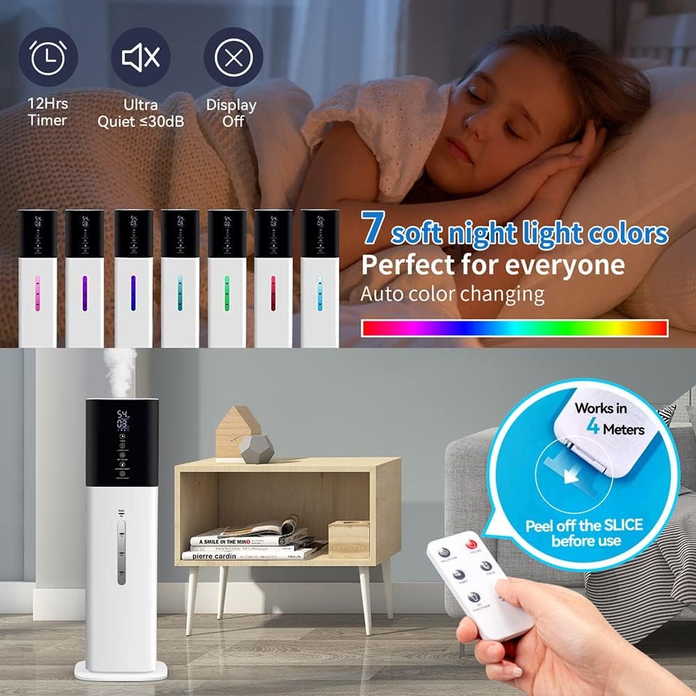 Humidifiers Large Room Bedroom with 7 Colors Light,Honovos 8L 2.1Gal Quiet Ultrasonic Cool Mist Topfill Humidifier with 360° Nozzle 3 Speed Humidistat Essential Oil Tray for Baby Home Plant Yoga Sleep