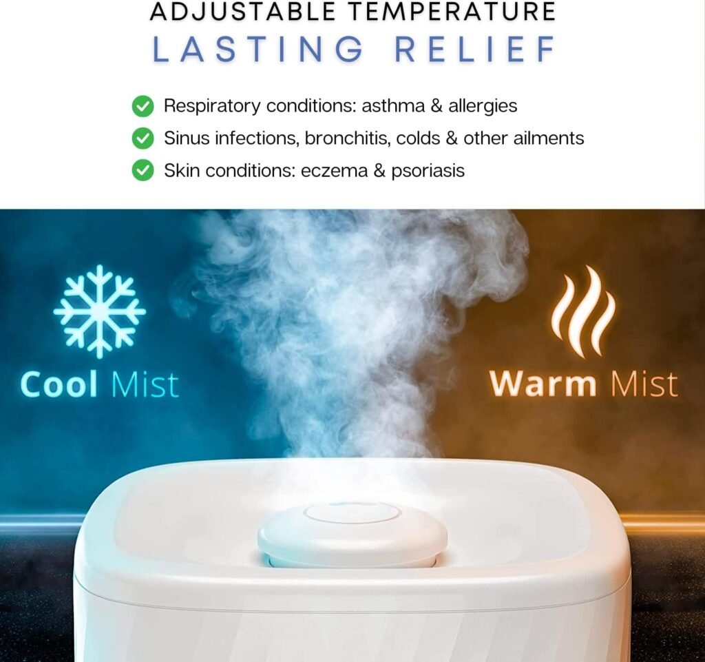 MIKO Humidifier With Cool and Warm Mist, Ultrasonic Humidifiers for Large Room  Bedroom- Water Filter, Auto Mode, No Leak Design, Sleep Mode, Built-in Timer, Humidifier for Babies  Home