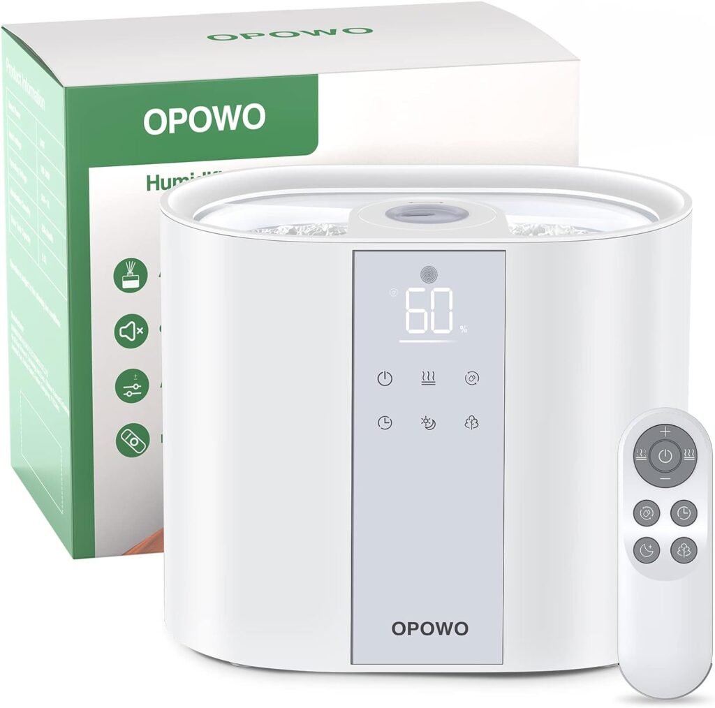 OPOWO Humidifier for Bedroom, Cool Mist for Plants, 5.5L Top Fill Air Humidifier for Large Room, Essential Oil Diffuser, Lasts up to 55H, Sleep Mode, Timer, Touch and Remote Control, Auto Off