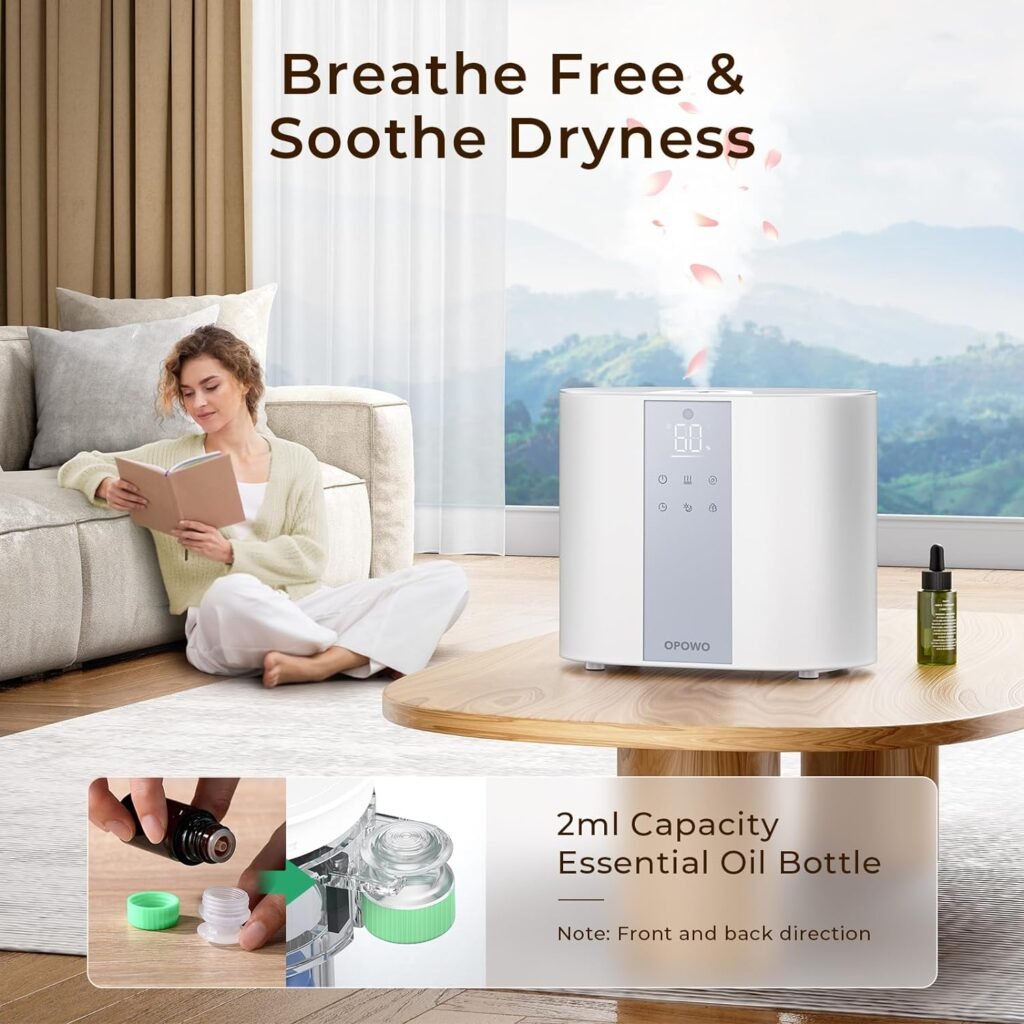 OPOWO Humidifier for Bedroom, Cool Mist for Plants, 5.5L Top Fill Air Humidifier for Large Room, Essential Oil Diffuser, Lasts up to 55H, Sleep Mode, Timer, Touch and Remote Control, Auto Off