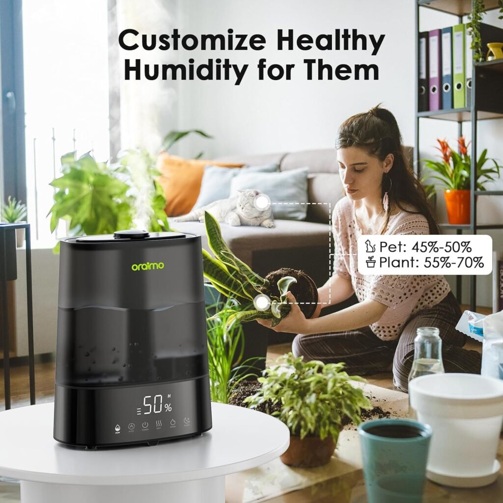 Oraimo Humidifiers for Bedroom Large Room, 6L Top Fill Cool/Warm Mist Humidifier, Max 700ml/H, Auto, Diffuser, 28 dB Quiet, Timer, Remote Control