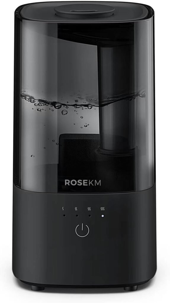 ROSEKM Humidifiers for Bedroom, Cool Mist Humidifier for Home Plant and Baby Nursery, Quiet Ultrasonic Humidifier with 360° Nozzle, Auto Shut-Off, Filterless, Black