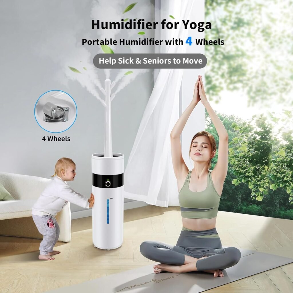 Tower Humidifiers for Large Room 1000 sq ft,Hioo 18L 4.76Gal Ultrasonic Topfill Cool Mist Air Humidifier with 360° Nozzle for Baby Plant Yoga Home Office Bedroom Greenhouse Warehouse